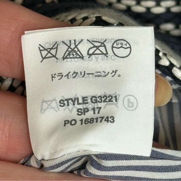 J Crew Sheath Dress Woven Striped Navy White Tweed Indigo Blue Bow Lined Sz 4P - Picture 11 of 11